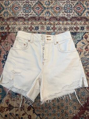 We The Free Cream High-Rise Distressed Denim Shorts free people 27